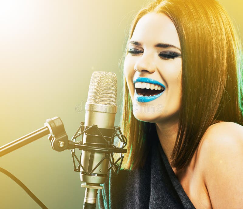 Emotional Singer. Young Woman. Stock Photo - Image of karaoke, musician
