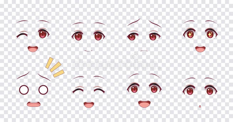 Manga Expression. Girl Eyes, Mouth, Eyebrows Anime Woman Faces. Female  Character In Cartoon Japanese Or Korean Kawaii Style Various Emotions  Collection People Feelings Symbol Comic Vector Isolated Set Royalty Free  SVG, Cliparts