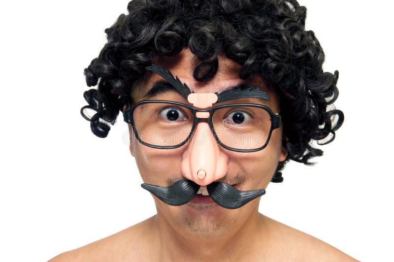 Portrait of a happy nerdy man with comical eyeglasses on white background. Portrait of a happy nerdy man with comical eyeglasses on white background.