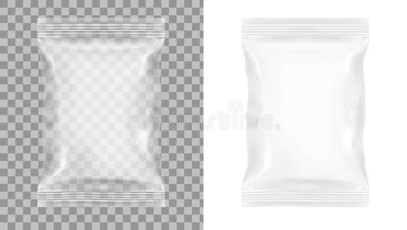 Empacotamento transparente para petiscos, microplaquetas, açúcar, especiarias, ou o outro alimento ilustração stock Empacotamento transparente para petiscos, microplaquetas, açúcar, especiarias, ou o outro alimento ilustração stock