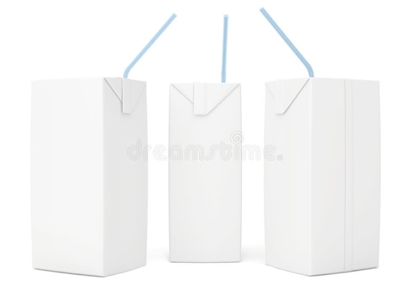 Empacotamento vazio ajustado do suco 3d rendem no branco ilustração stock Empacotamento vazio ajustado do suco 3d rendem no branco ilustração stock