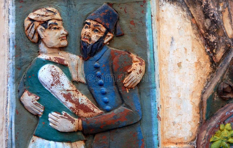 Emparede el arte de hindú indio y los musulmanes se abrazan en tolerancia religiosa y armonía en comunidad imagen de archivo libre de regalías Emparede el arte de hindú indio y los musulmanes se abrazan en tolerancia religiosa y armonía en comunidad imagen de archivo libre de regalías
