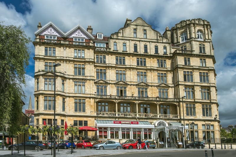 BATH, ENGLAND - JULY 28: the Empire Hotel, by architect Major Charles Edward Davis for the hotelier Alfred Holland on July 28, 2015 in Bath, Somerset, England now converted to apartments. BATH, ENGLAND - JULY 28: the Empire Hotel, by architect Major Charles Edward Davis for the hotelier Alfred Holland on July 28, 2015 in Bath, Somerset, England now converted to apartments