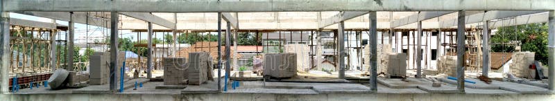 Emplazamiento y edificio de la obra del panorama imágenes de archivo libres de regalías Emplazamiento y edificio de la obra del panorama imágenes de archivo libres de regalías