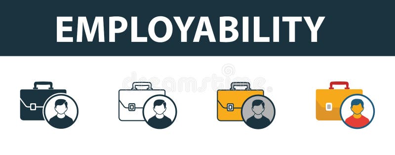 Employability icon set. Four elements in diferent styles from project management icons collection. Creative employability icons stock illustration