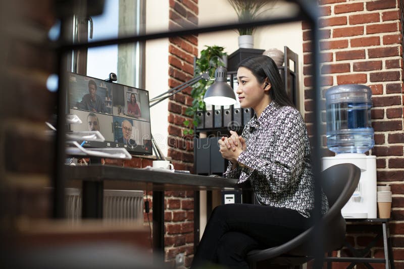 Employee participates in online training royalty free stock photos