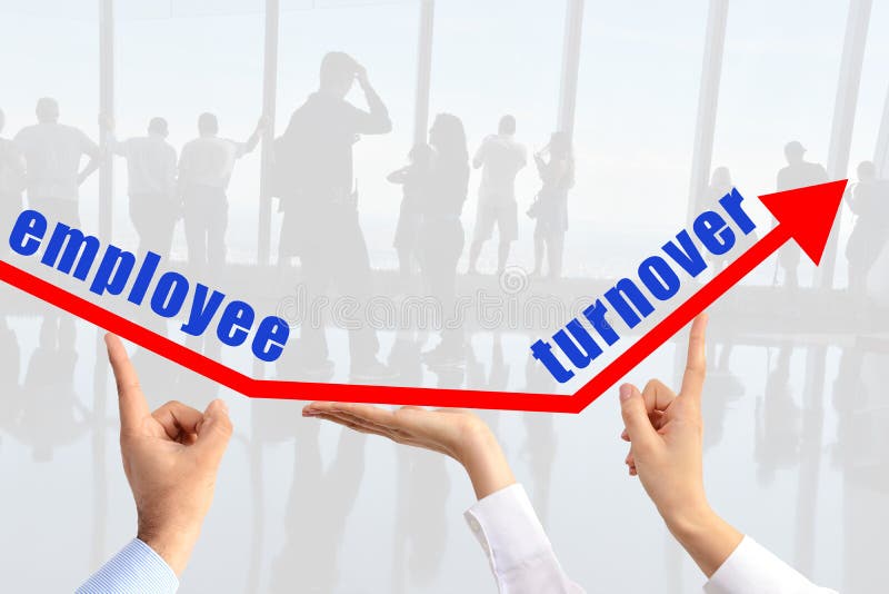 Employee turnover concept, with human hands sustaining an arrow