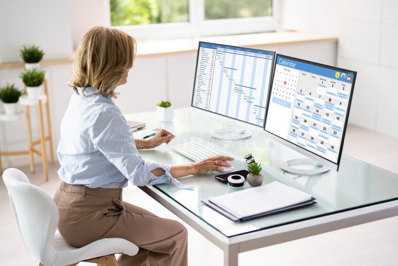 Employee Using Schedule Calendar Stock Photo Image of agenda office