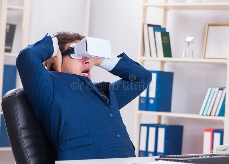 Employee Using Virtual Reality Glasses in Office Stock Photo Image of