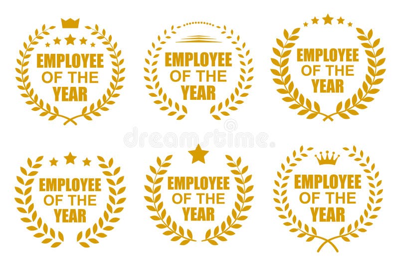 Employee of the year with laurel set icons - vector vector illustration