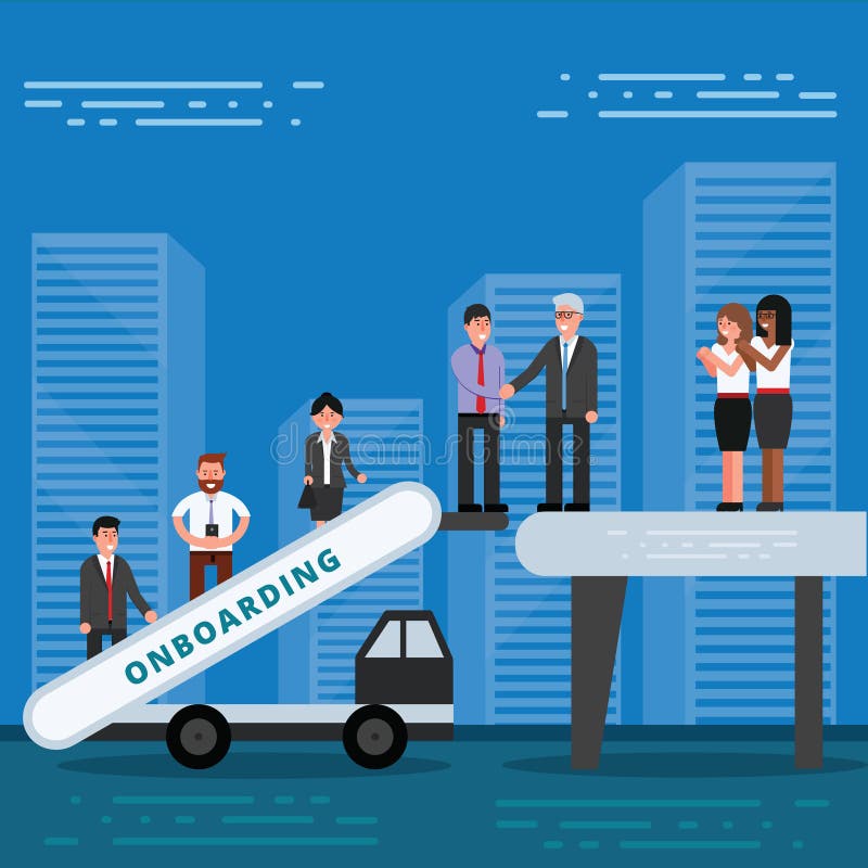 Employees onboarding concept. HR managers hiring new workers for royalty free illustration Employees onboarding concept. HR managers hiring new workers for royalty free illustration