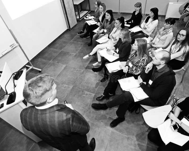Employees at the seminar on business development. black and white photo royalty free stock image Employees at the seminar on business development. black and white photo royalty free stock image