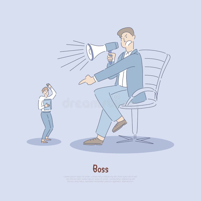 Employeur maltraitant le travailleur, employé verbalement maltraité par le directeur, utilisation excessive de la puissance, effo illustration libre de droits Employeur maltraitant le travailleur, employé verbalement maltraité par le directeur, utilisation excessive de la puissance, effo illustration libre de droits