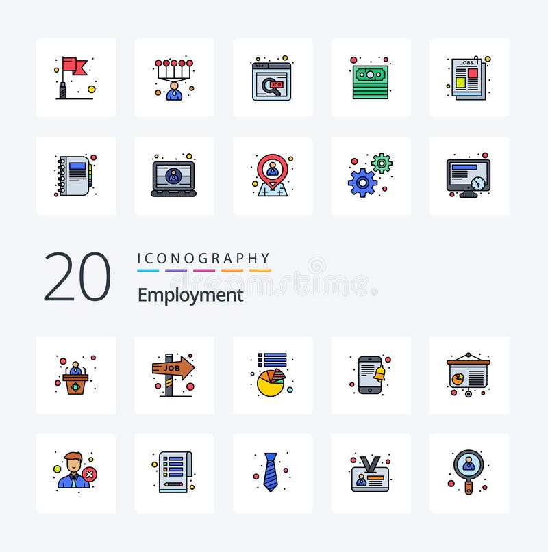 20 Employment Line Filled Color icon Pack like delete conference chart chart notification vector illustration