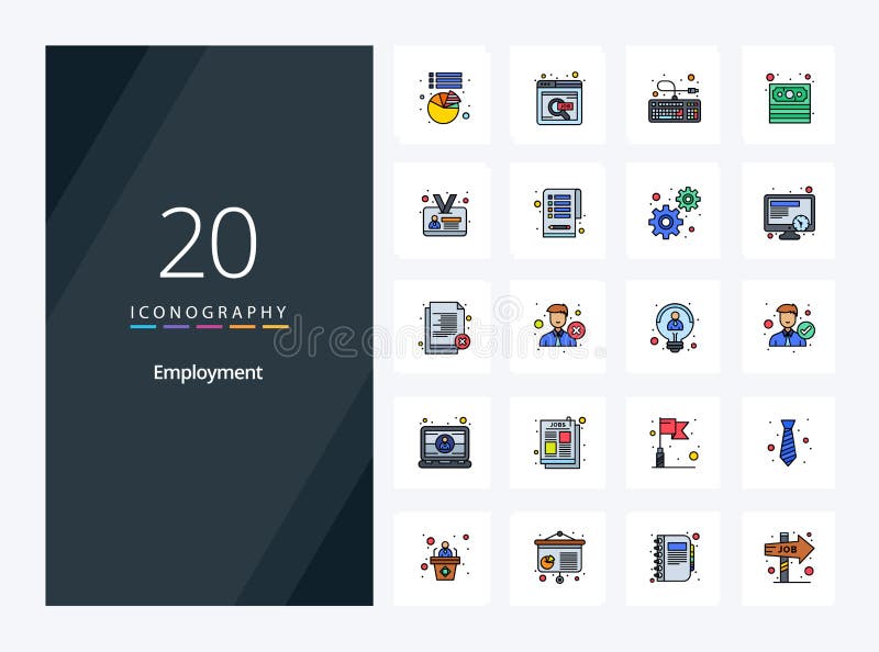 20 Employment line Filled icon for presentation vector illustration