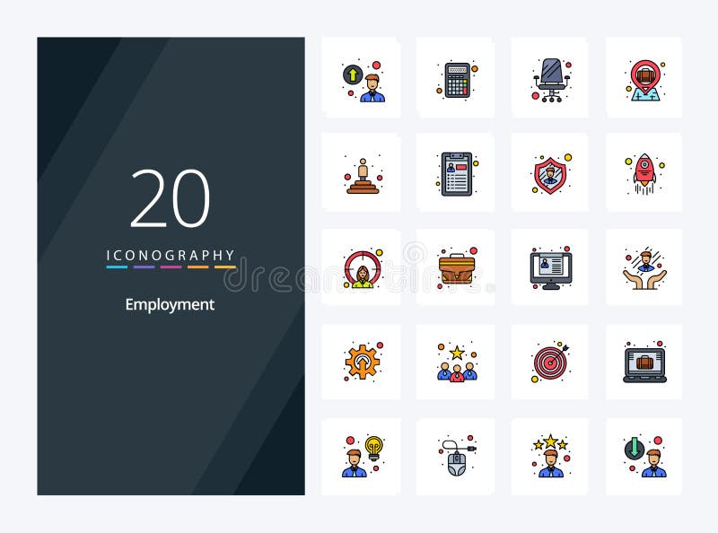 20 Employment line Filled icon for presentation royalty free illustration