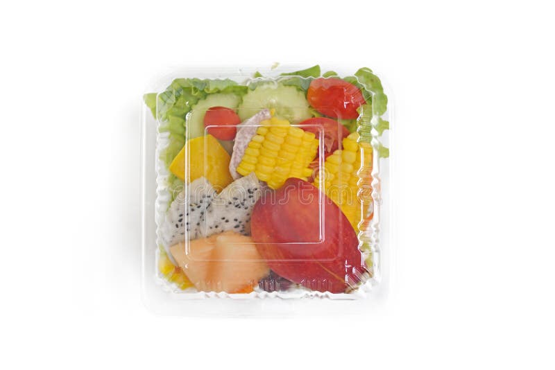 Emportez la salade saine en paquet en plastique images libres de droits Emportez la salade saine en paquet en plastique images libres de droits