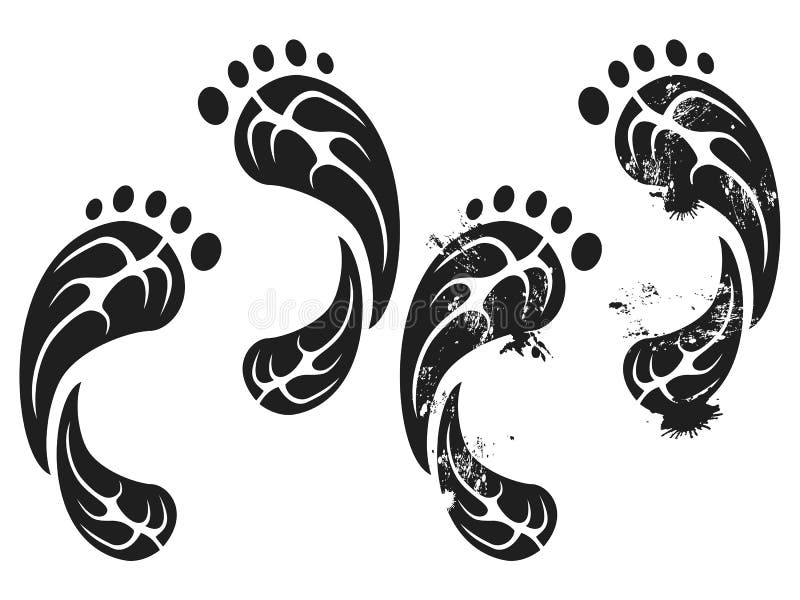Empreintes de pas grunges noires d'eco de carbone illustration stock Empreintes de pas grunges noires d'eco de carbone illustration stock