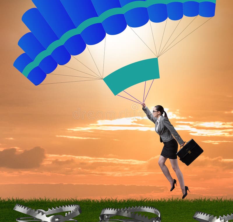 Empresário Caindo Na Armadilha Do Paraquedas Imagem de Stock