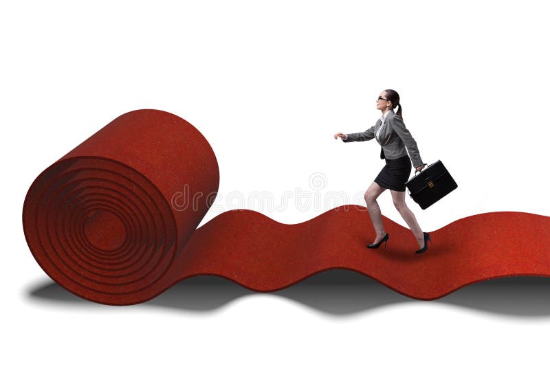 Empresaria en la alfombra roja en concepto del ?xito imagenes de archivo Empresaria en la alfombra roja en concepto del ?xito imagenes de archivo
