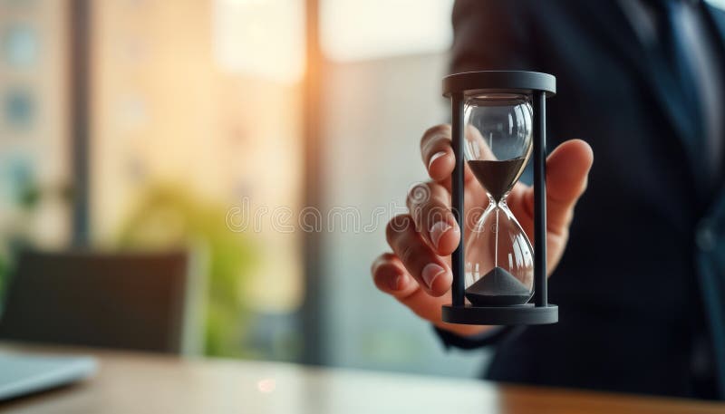 Empresario con hornillos en el cargo. concepto de tiempo. fecha límite. urgencia del trabajo. centrarse en la tarea. éxito comerci stock de ilustración