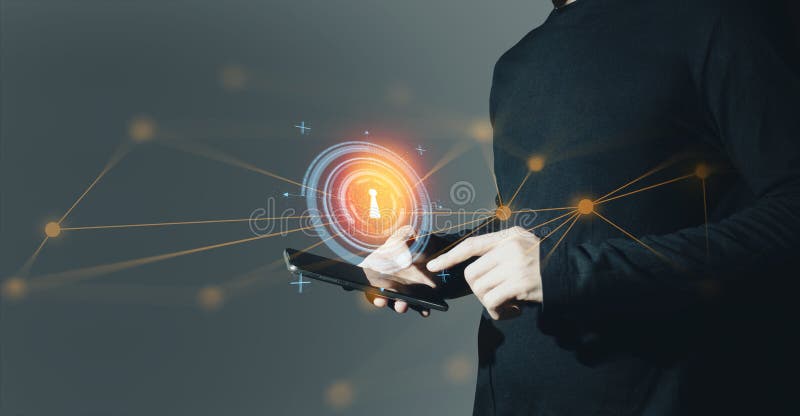 Empresario interactivo tocando una holografía de transacciones sistema de datos de red financiera concepto de tecnología fotos de archivo