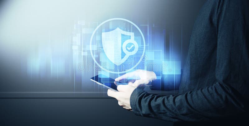 Empresario interactivo tocando una holografía de transacciones sistema de datos de red financiera concepto de tecnología fotografía de archivo libre de regalías