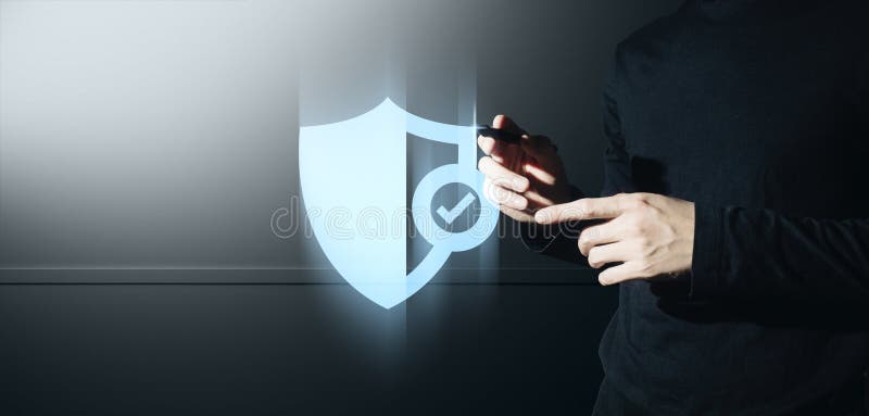 Empresario interactivo tocando una holografía de transacciones sistema de datos de red financiera concepto de tecnología foto de archivo libre de regalías