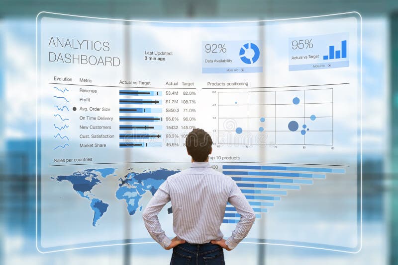 Empresário analisando análise de negócios ou dashboard de inteligência vr screen kpi Empresário analisando análise de negócios ou dashboard de inteligência vr screen kpi