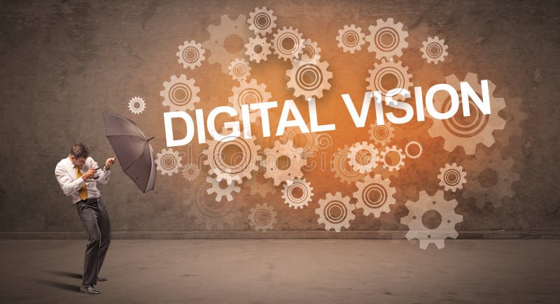 Empresário defendendo com guarda-chuva ilustração stock