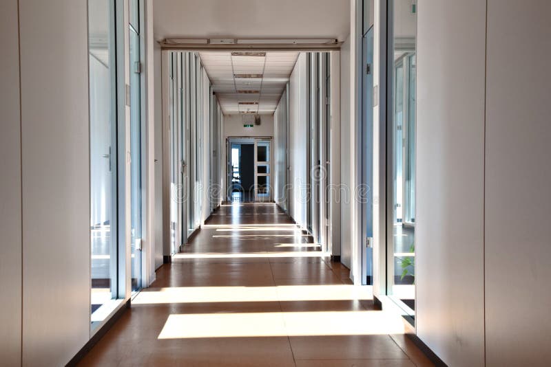 Empty aisle in a modern office building