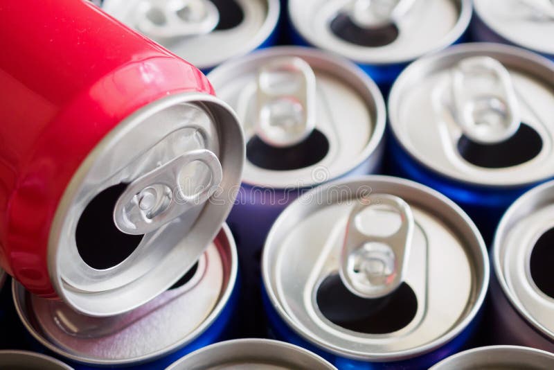 Empty Aluminium Drink Cans Recycling Background Concept Stock Photo