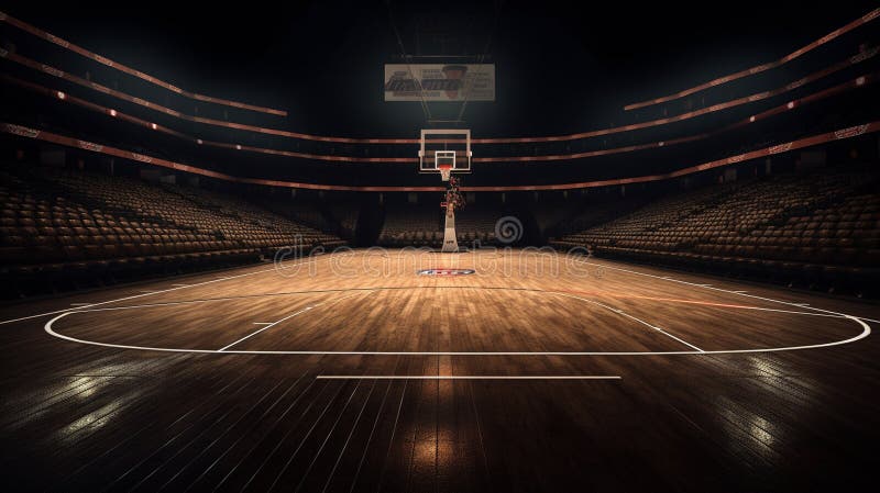 Empty Basketball Court with Lights. Sport Concept. 3D Rendering Stock