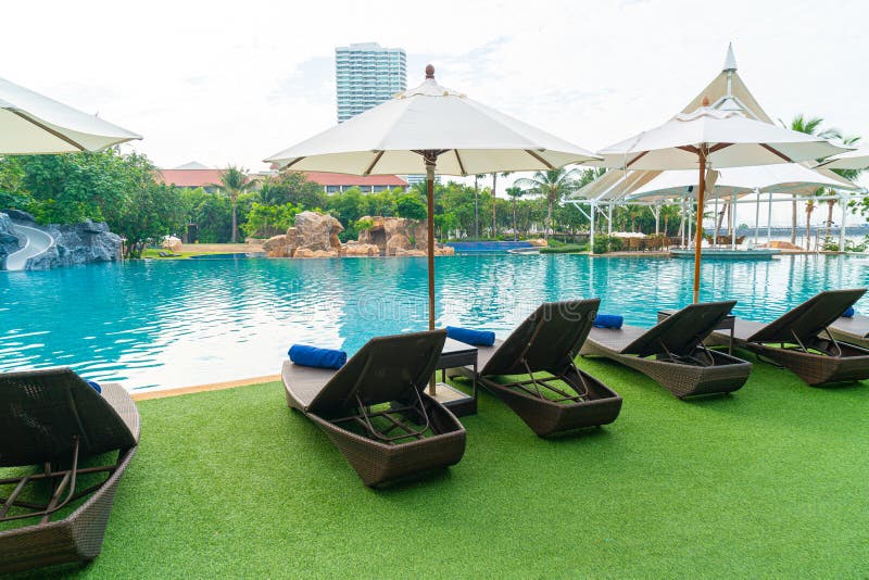 Empty Beach Chair Around Swimming Pool Stock Photo Image of lounge