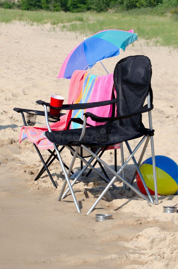 Empty Beach Chairs Ready for Summer Fun Stock Photo Image of water