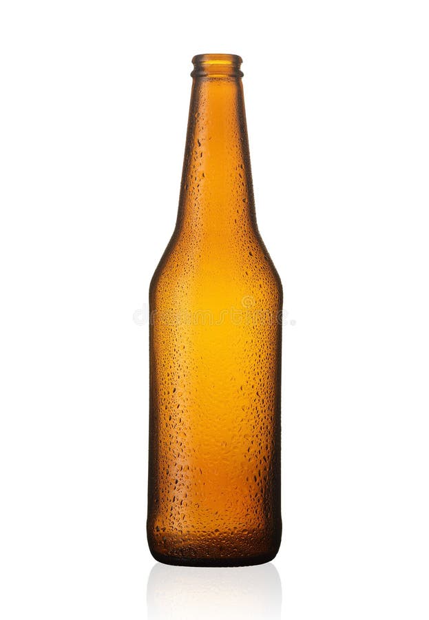 Empty beer bottle in drops stock image. Image of reflection 224312211