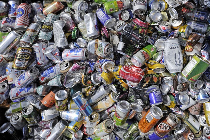 Empty beverage cans for recycling