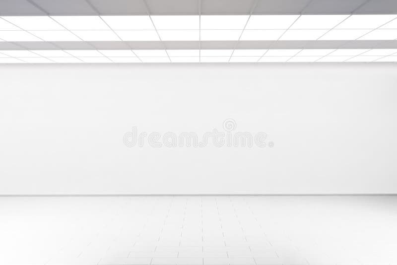 Empty big hall wall mockup, nobody, 3d rendering. stock photos