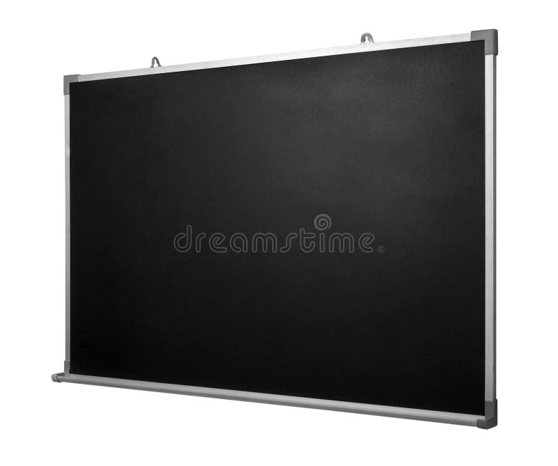 Empty Black Chalkboard with Aluminum Frame Isolate on White with