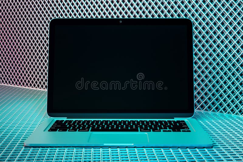 Empty black laptop display on gradient background. Mock up, 3D Rendering