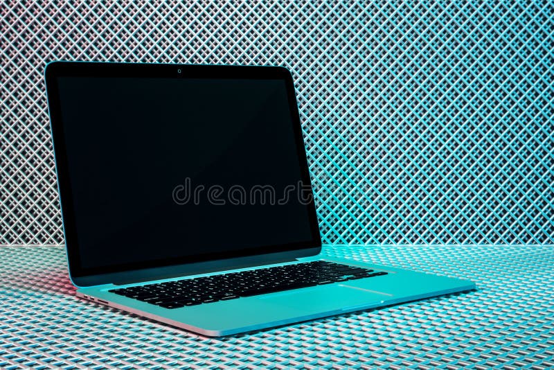 Empty black laptop screen on gradient background. Mock up, 3D Rendering