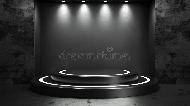Empty Black Stage with Spotlights. Generative ai. High quality illustration AI generated