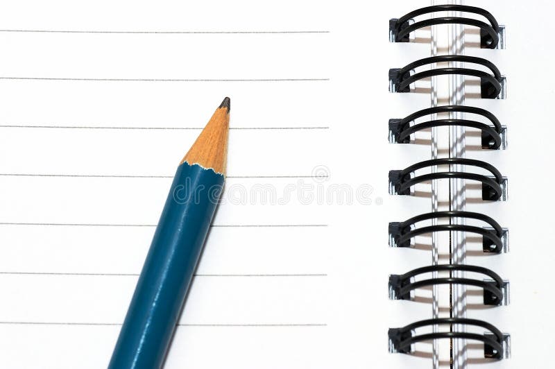 Empty blank ring, spiral notepad, blue pencil