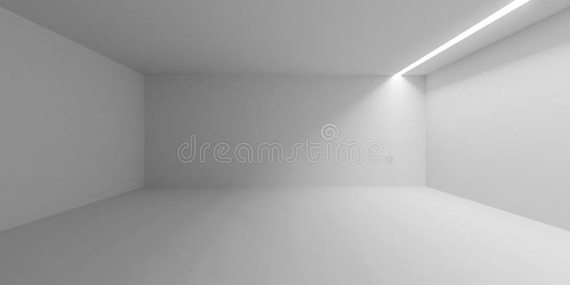 Empty, blank white room with light opening on the right of the ceiling, interior template with copy space royalty free illustration