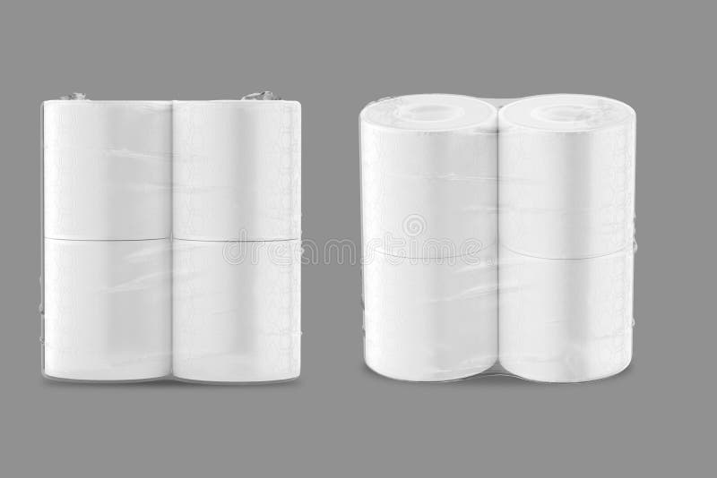 Empty blank white toilet paper set packaging Mock up isolated
