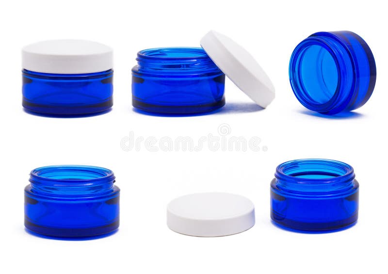 Download Empty Blue Glass Jar Stock Image Image Of Makeup Bright 181370675