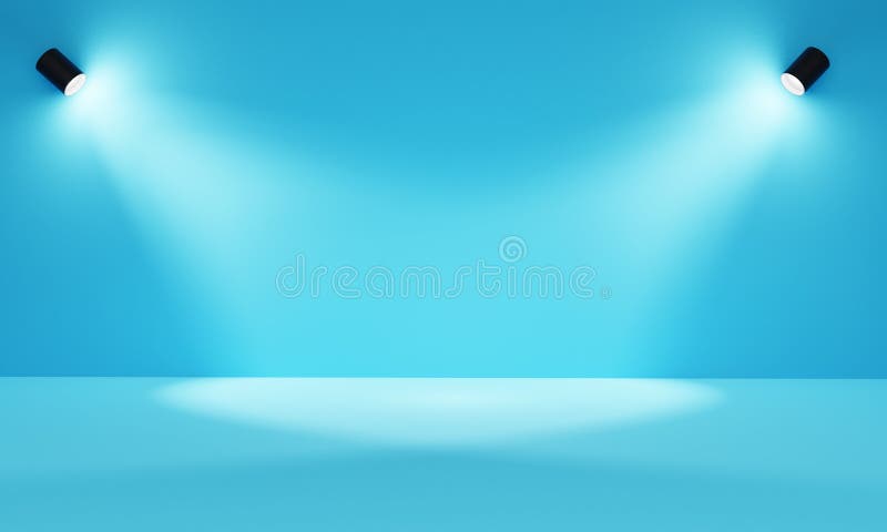 Empty Blue Room or Studio Background for Award Ceremony Floor Illuminated  by Spotlights. 3D Illustration Stock Illustration - Illustration of event,  product: 231885312