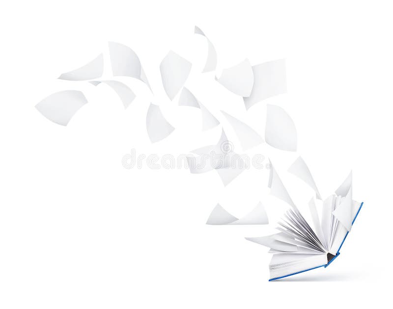 Empty book with flying pages isolated