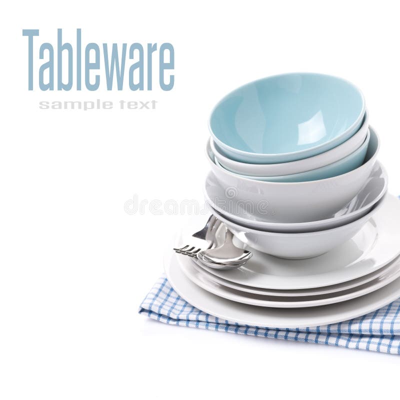 Empty Bowls, Plates, Forks and Spoons, Isolated Stock Image Image of