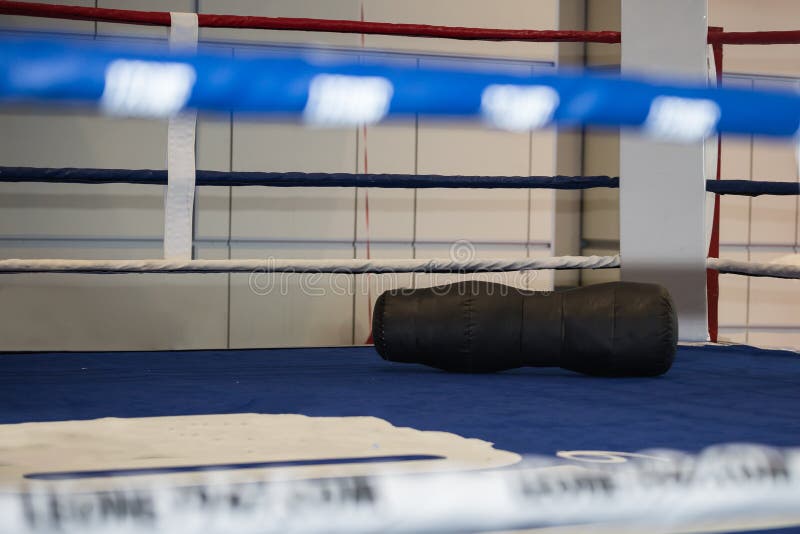Empty Boxing Ring with Black Punching Bag on the Ground Stock Image Image of martial, athlete